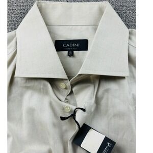 Cadini Dress Shirt Men 16 1/2 / 42 Beige Check Button Down Cotton Italy Made